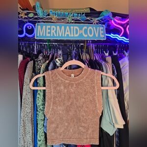 #0520 L/XL NEW ZENANA Ash Mocha Stone Wash Ribbed Brami Semi Crop Fits 38A-40DD